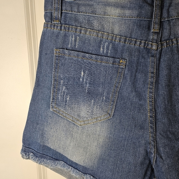Women's Denim Star-Embellished Blue Distressed Women's High Rise Shorts Size S - Picture 7 of 12